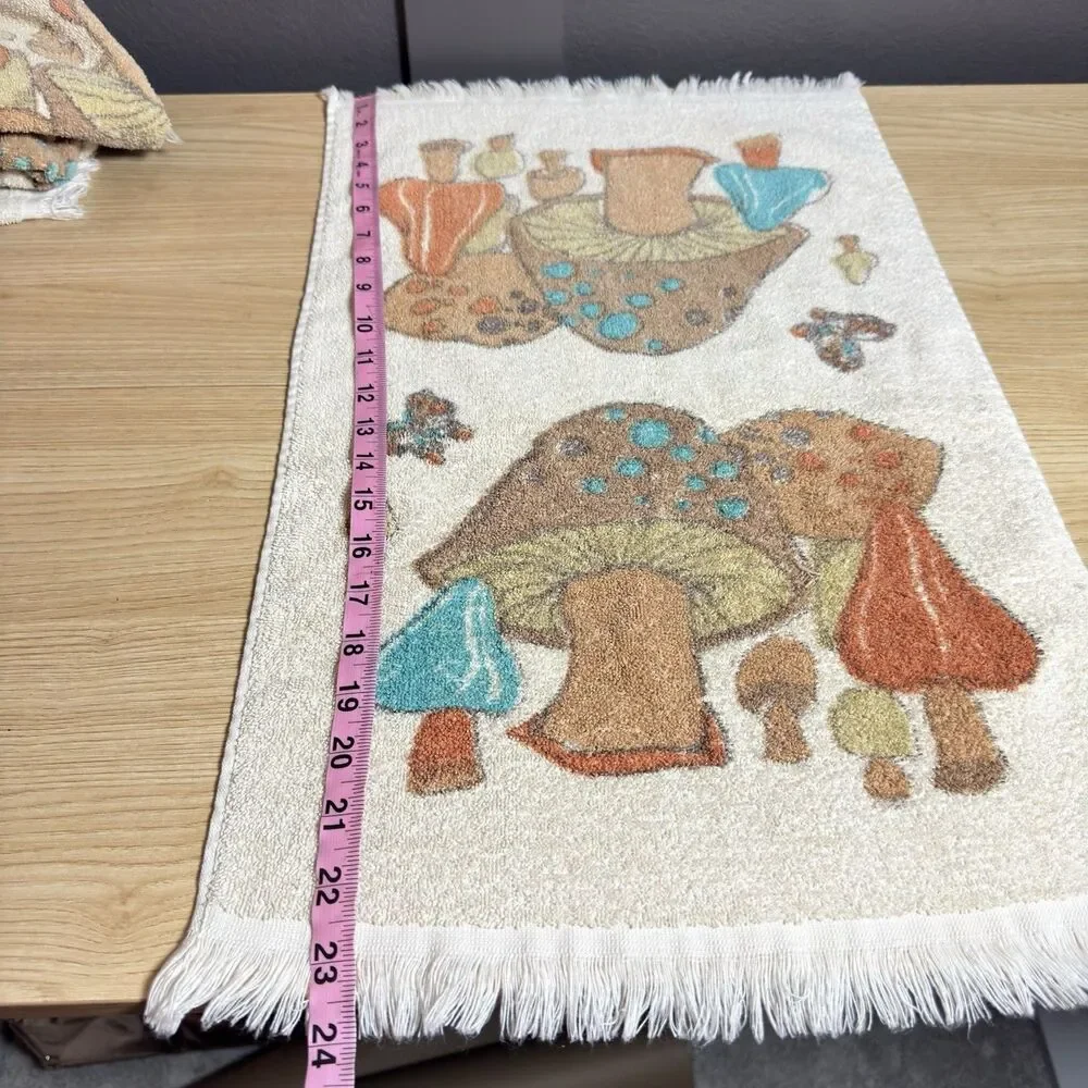 Vintage 1970's Cannon Merry Mushroom & Butterflies Hand Kitchen Towel Lot Of 3